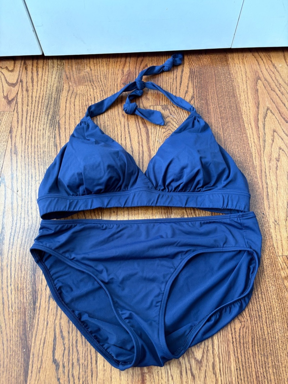 Lands' End Navy Halter Bikini Bottom Size 10 Top Size 12